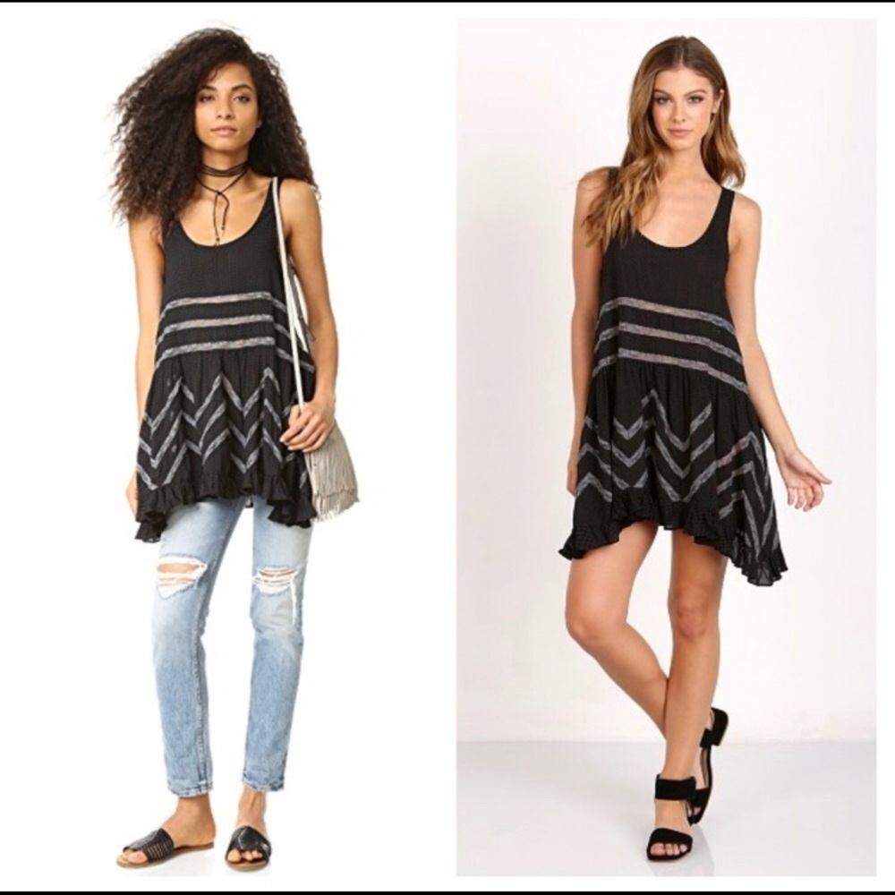 FREE PEOPLE Viole Black Gray Trapeze Lace Slip